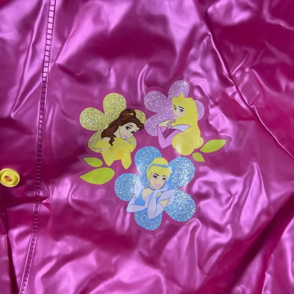 Vintage Y2K Disney Store Princess Pink Vinyl Raincoat Hood Belle Cinderella S/M